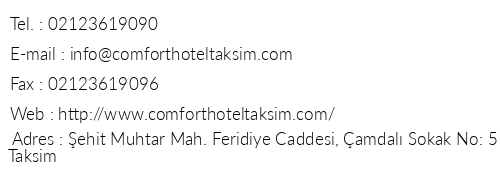 Comfort Hotel Taksim telefon numaralar, faks, e-mail, posta adresi ve iletiim bilgileri